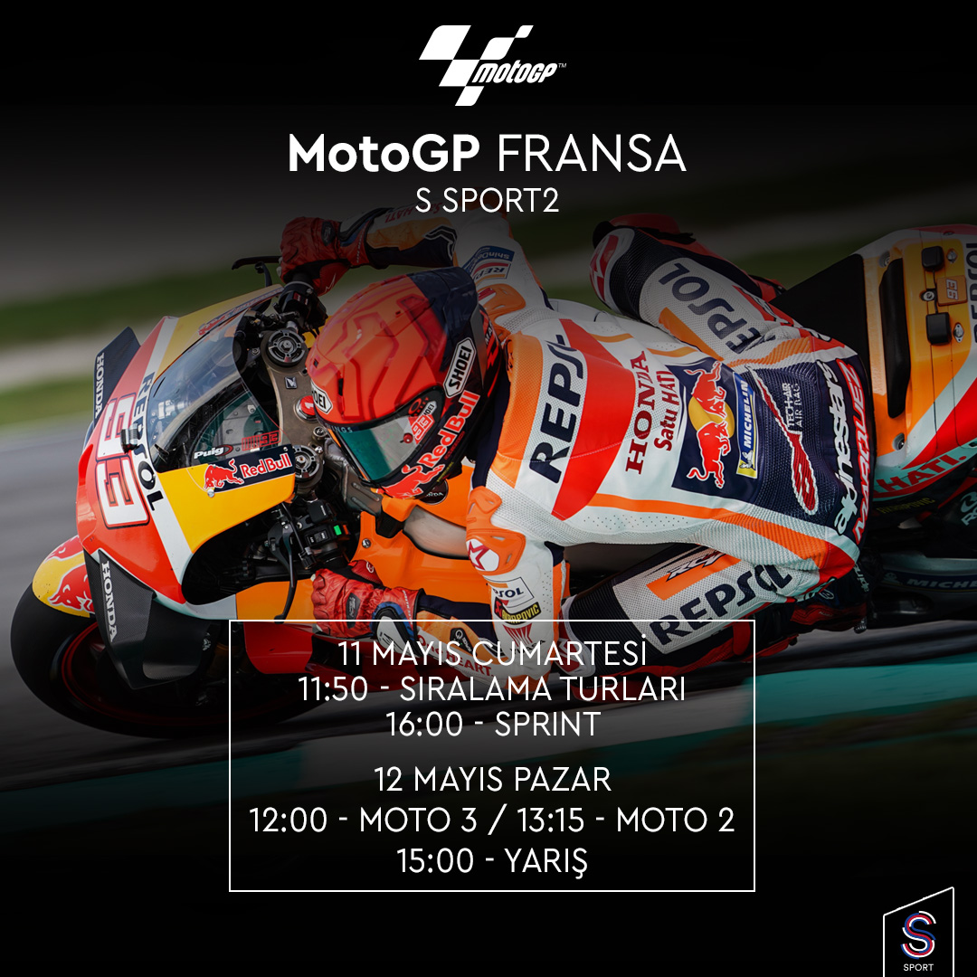 #MotoGP'de sezonun 5. yarışına sahne olacak olan #FrenchGP 🇫🇷, 12 Mayıs Pazar 15:00’te S Sport2 ekranlarında! 🏍