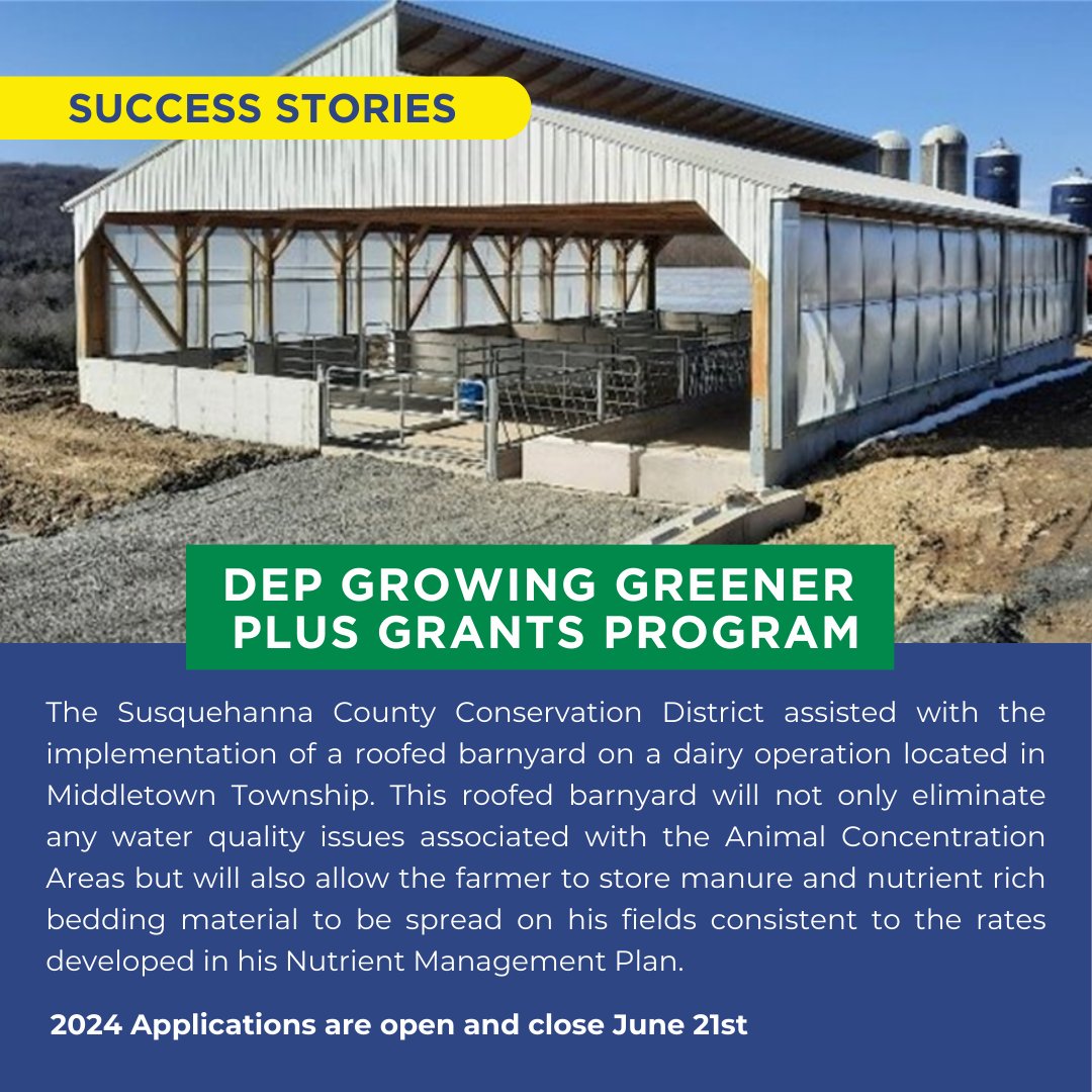 Curious about our Growing Greener Plus Program? 🌱 Here's a success story from Middle Township in Susquehanna County. With funds provided from a Growing Greener Grant and with the assistance from the Susquehanna County Conservation District, this dairy operation was able to get…