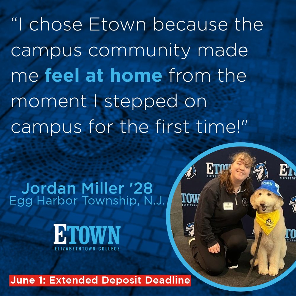 Are you ready to become a Blue Jay for life like Jordan? 🐦 Secure your spot at #etowncollege by submitting your enrollment deposit by June 1 at etown.edu/deposit! #EtownBound #Etown2028