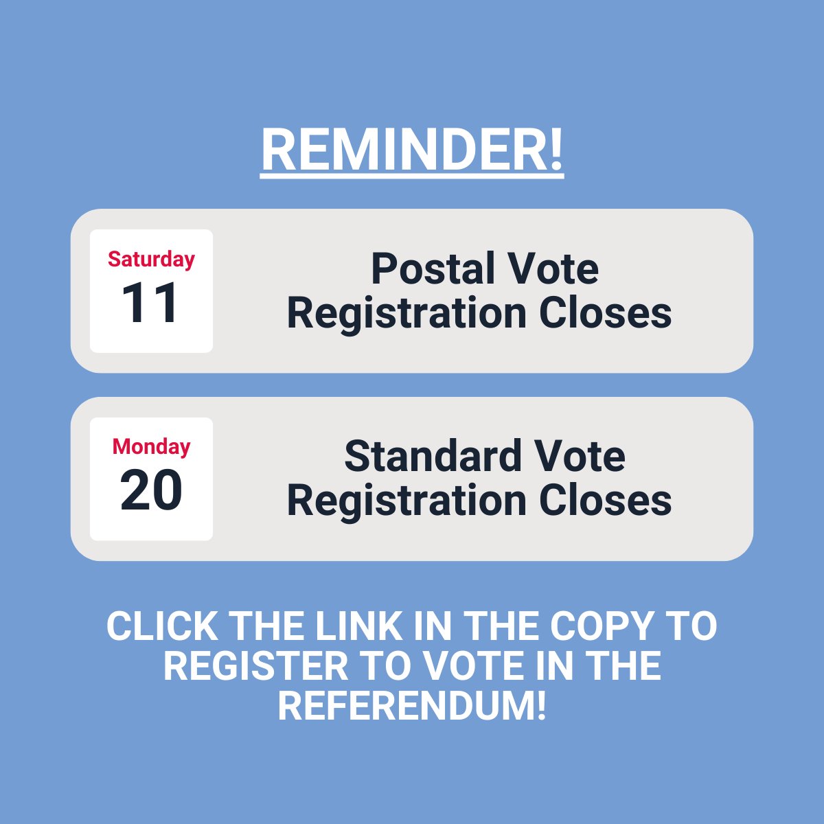 REMINDER: Postal Vote Registration for the upcoming Local & European Election closes TOMORROW! Head to checktheregister.ie/en-IE/ to download the form. A Traveller Vote = A Traveller Voice.