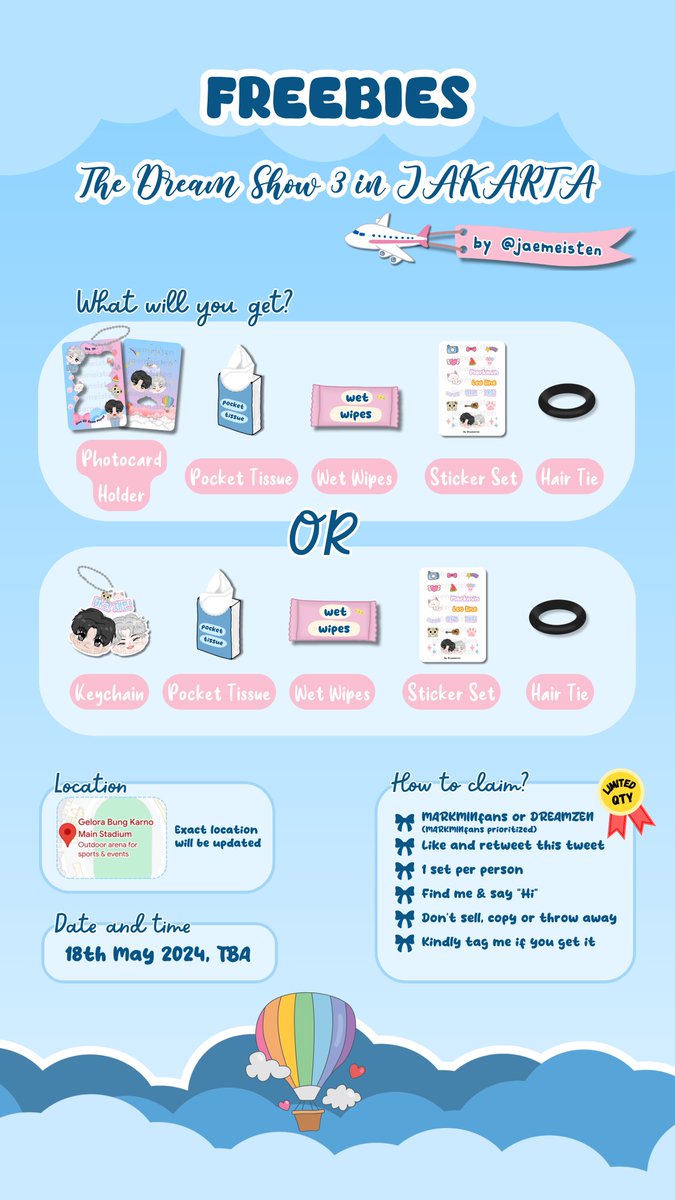 *•.¸♡ FREEBIES TDS3 in JAKARTA ♡¸.•* by @jaemeisten Retweet and like are very appreciated💙 Please read the rules on the pic first🫶🏻 📍GBK Stadium 🗓 18th May 2024 ⏰ TBA ‼️VERY LIMITED STOCK‼️ 💙🎀 SEE YOU AT GBK 🎀💙