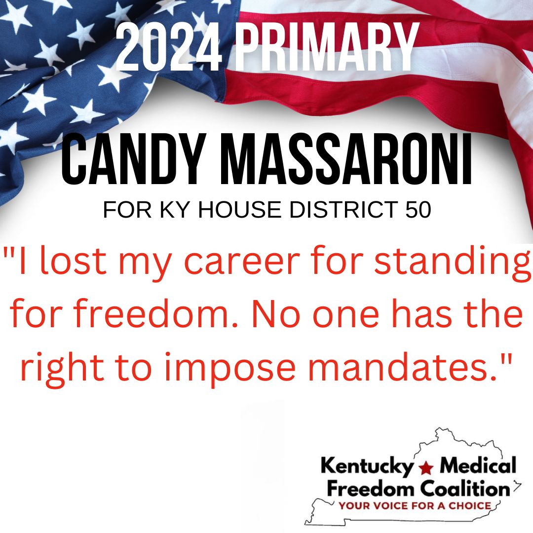 Candy Massaroni completed the Health Freedom Survey from @standforhealth1.  Here's a snapshot of what she has to say on the issue:  

Incumbent Candy Massaroni (R) and Andy Stone (R) are both running for KY House District 50 - Nelson county
@CandyMassaroni