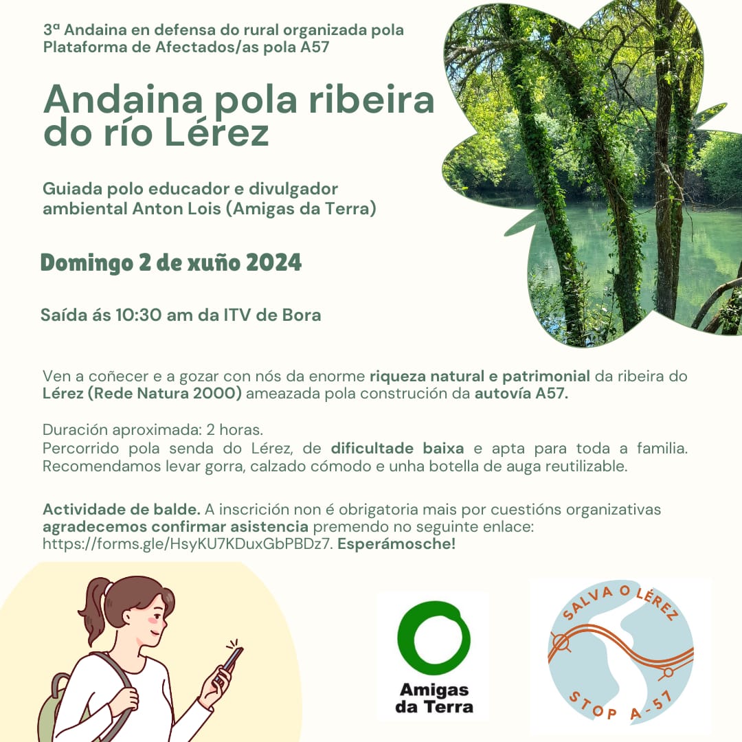 🌿 Non te perdas a nosa próxima andaina pola ribeira do Río Lérez guiada por Antón Lois de @adtgalicia 💔 Teremos a oportunidade de ver de primeira man o que estariamos a perder se permitimos que a autovía A57 destrúa este espazo protexido. 💚 Vémonos alí!