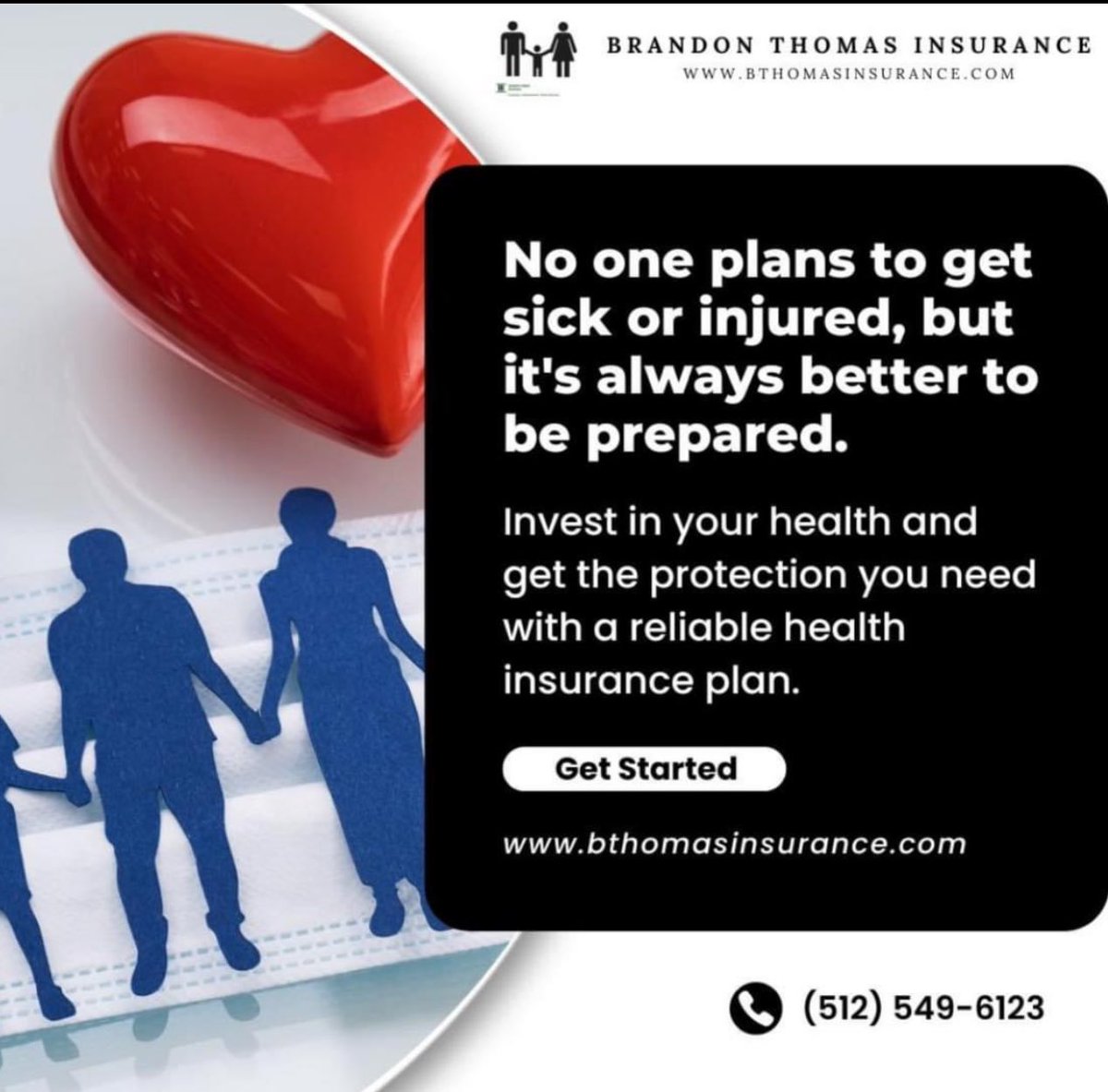 BTInsuranceLLC's tweet photo. No one plans to get sick or injured, but it's always better to be prepared. Invest in your health with a reliable health insurance plan and get the protection you need! Click the link below to view plans in your area 

https://t.co/gOcbwvmF2B https://t.co/EQFMZzOG7m
