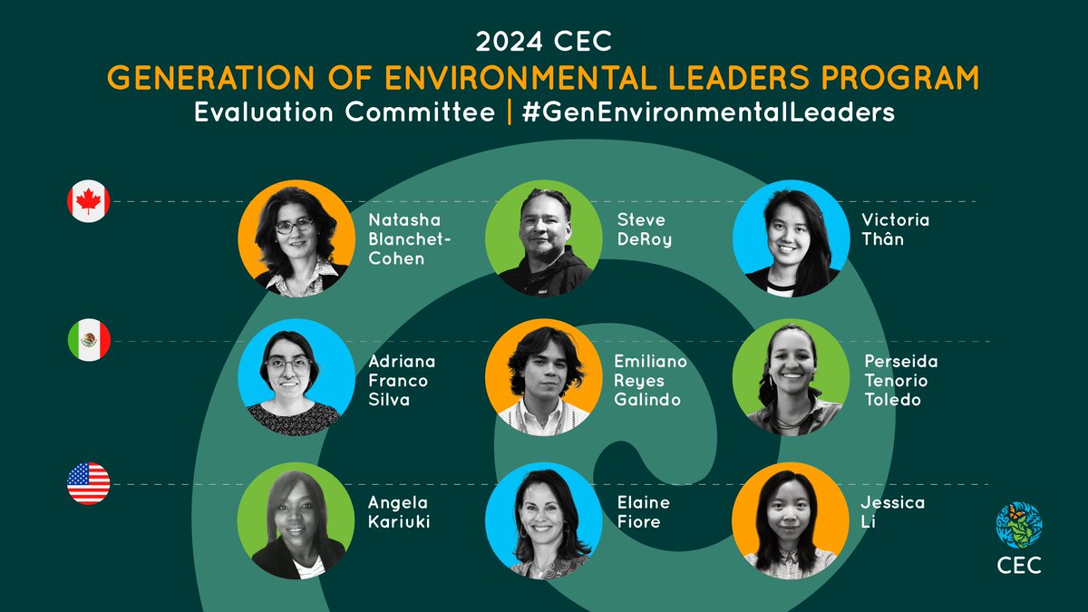 ✍️🌱 Meet the 2024 #GenEnvironmentalLeaders Evaluation Committee! 🇨🇦🇲🇽🇺🇸 Thanks to our multidisciplinary #GELP evaluators for volunteering their time and expertise! 💚 👉bit.ly/48mKip0