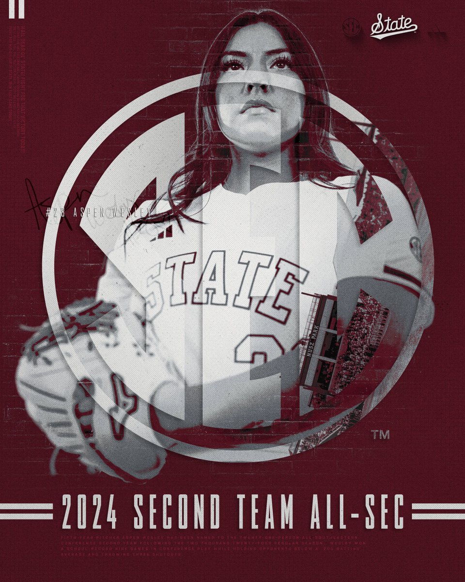 After setting school records for wins and opposing batting average in conference play, @aspen_wes is Second Team All-SEC! 📰 hailst.at/3UTfRTB #HailState🐶
