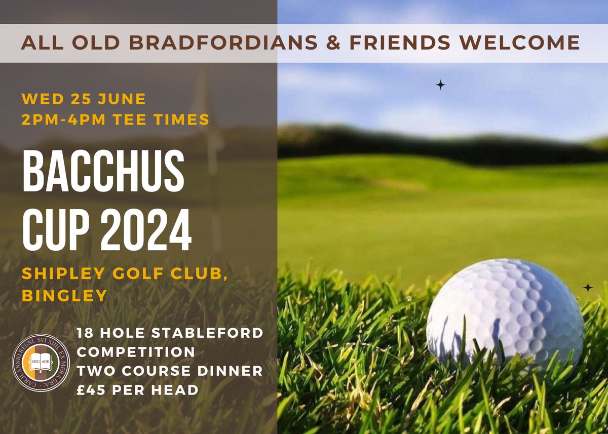 If golf is your game, you won't want to miss the Bacchus Cup taking place on 25 June at Shipley Golf Club. This stableford competition is open to all OBs and friends and is followed by a two course lunch. DM for more information #hocage