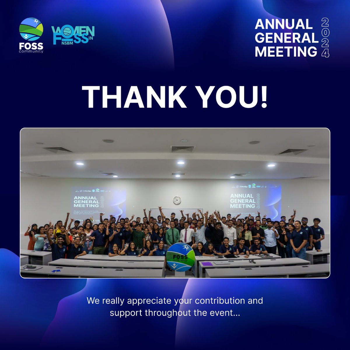 A heartfelt thank you to everyone who made our Annual General Meeting a resounding success!♥️

Your support, enthusiasm and dedication are truly appreciated. Together let us continue to thrive in the spirit of Free and Open Source collaboration  ✨

#fossnsbm #wifnsbm
