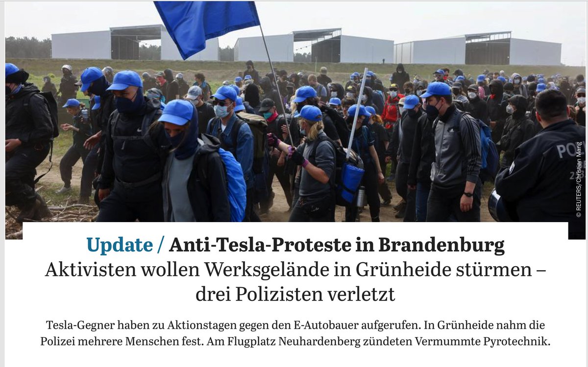 Anyone who, like #Tesla, still invests in Germany, not only faces excessive bureaucracy and immense energy costs but also ideologized extremists, euphemistically referred to as 'activists' by the media. This is the new 'Made in Germany' under the 'Ampel government'. #AfD