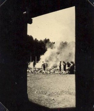 The two pictures are 11 years apart. On 10 May 1933 the Nazi party staged ideological spectacle of burning of 'un-German’ books. 2nd image: Auschwitz II-Birkenau, burning pits outside gas chamber V, 1944. #Auschwitz warns us of where ideologies of hatred can lead to.