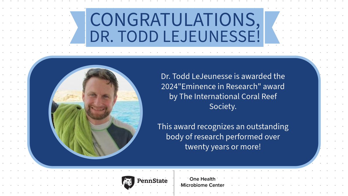 Dr. Todd Lejuenesse (@Symbiodiniaceae ) was awarded the 'Eminence in Research' award by The International Coral Reef Society (@ICRSCoralReefs) as a part of their 2024 ICRS Awards. Congratulations Todd! 🎉🪸🔬