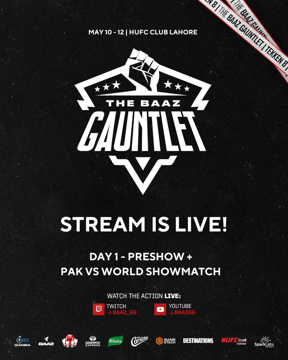 🚨🚨🚨WE ARE LIVE 🚨🚨🚨

Tune in for the #BAAZGAUNTLET preshow AND of course the Pakistan vs The World Showmatch!!! 🇵🇰⚔️🌎

📺 youtube.com/@baazgg
📺 Twitch.tv/baaz_gg