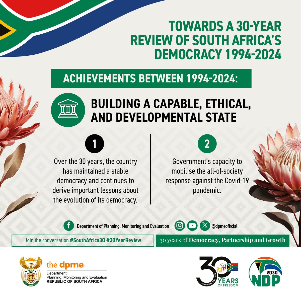 Over the #30YearsOfDemocracy, South Africa has maintained a stable democracy and continues to derive important lessons about the evolution of its democracy.

#SouthAfrica30 🇿🇦 
#30YearReview 
#30YearsOfDemocracy