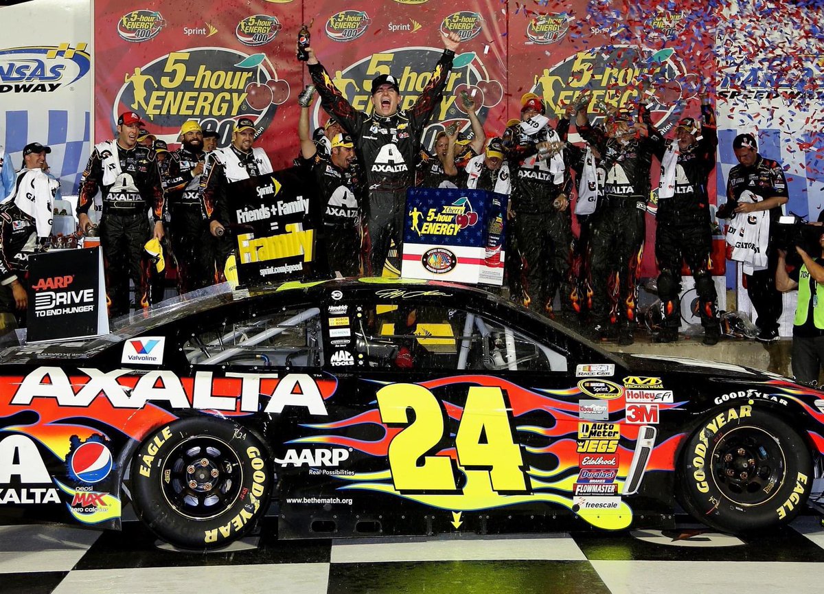 On this date [May 10] in 2014: Jeff Gordon led the final 8 laps to win at @KansasSpeedway. 3rd win at Kansas. Career win #89. Gordon drove chassis 24-869 to victory, which he also used to win at @MonsterMile in Sept 2014. #NASCAR