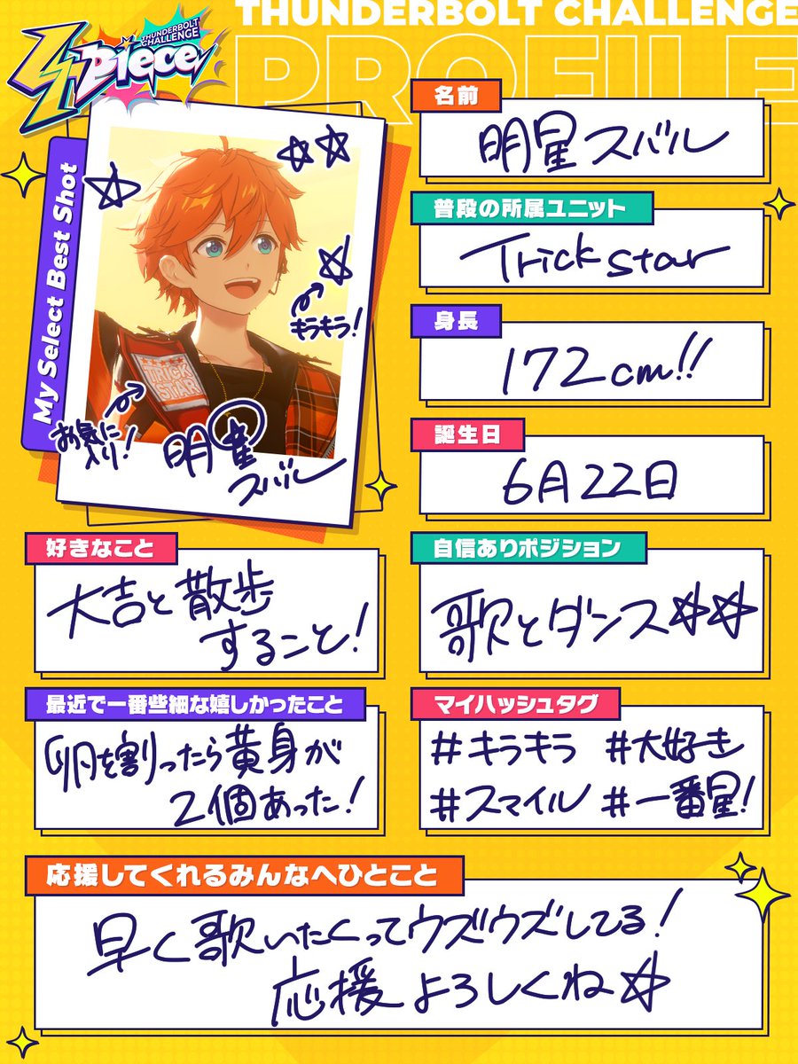 ✩˖°⌖.￣￣￣￣￣￣￣￣ 手書きプロフィール📝 明星 スバル（あけほし