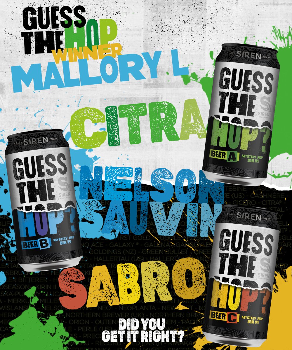 Drumroll... Here are the hops from our GUESS THE HOPS beers!! Let us know in the comments if you got it right (or horribly wrong!) and a huge congrats to our big winner, MALLORY L, who wins an amazing brewing experience here at Siren! Which hop was your favourite?