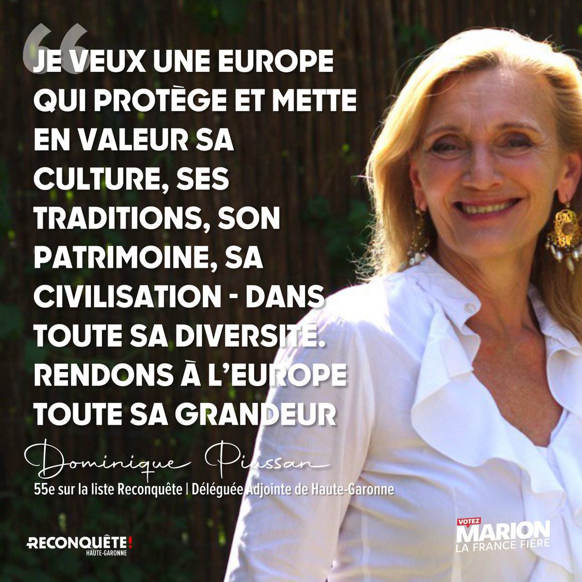 Avec Marion nous protègerons l’Europe et la France ! Grace au groupe ECR que @Reconquete_off a intégré, nous renverserons la majorité PS-Renew de Von Der Layen ! 🚀 En Avant ! #VotezMarion