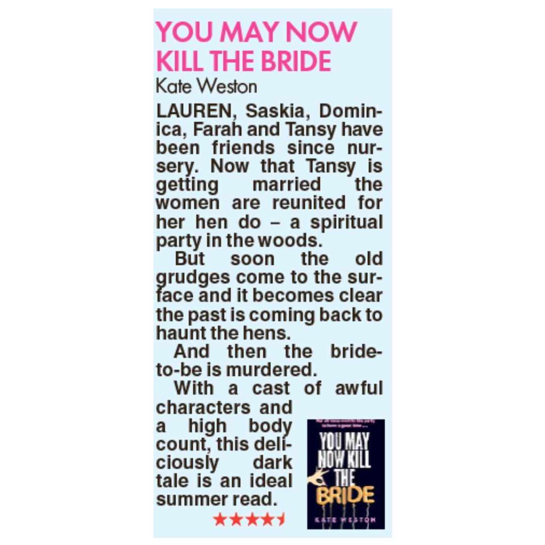 Also thank you to @natashahwrites for this lovely review of YOU MAY NOW KILL THE BRIDE in the Sun this morning!