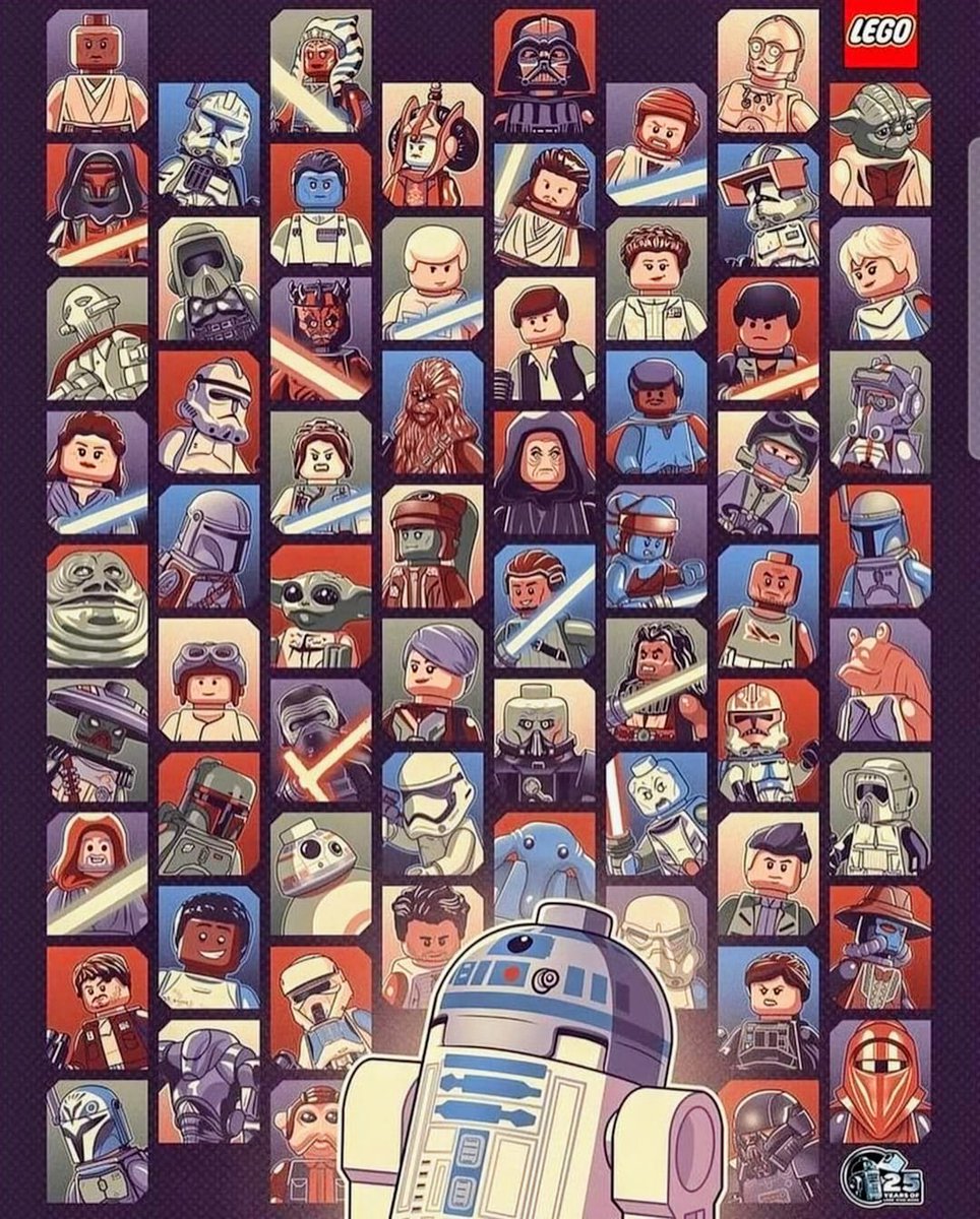 Loving this #LEGO #StarWars 25th Anniversary poster. Featuring both classic and modern Star Wars minifigures, this design was so much fun. Who is your favorite character featured in this poster art? #AFOL #Toys #LEGOLife #Disney