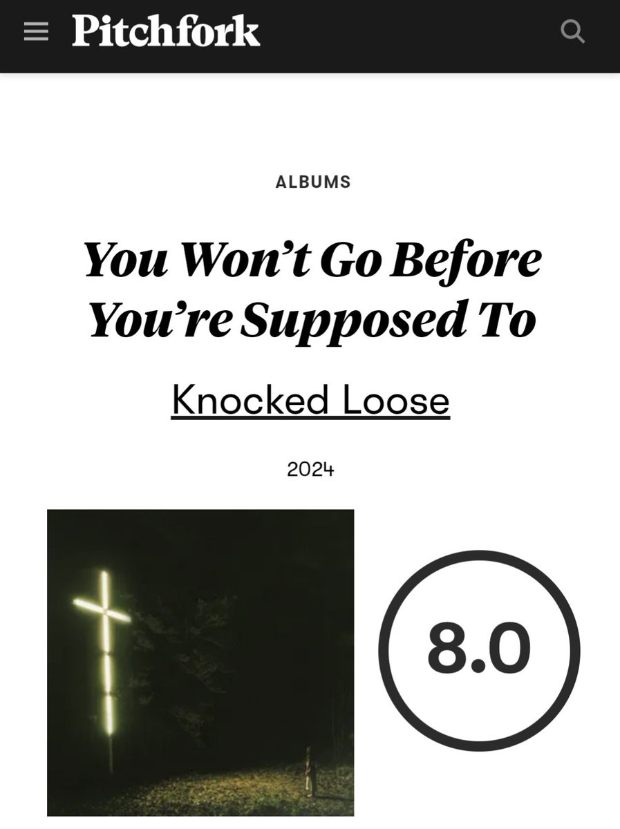 Pitchfork have given the new Knocked Loose album a rating of an 8.0.