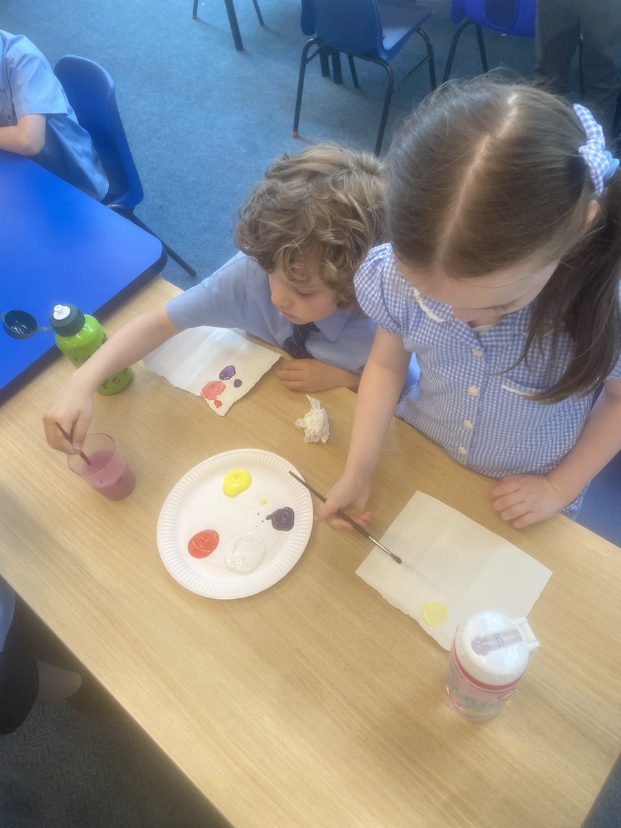 Primary 2 are having fun experimenting with colours to make tints 🎨