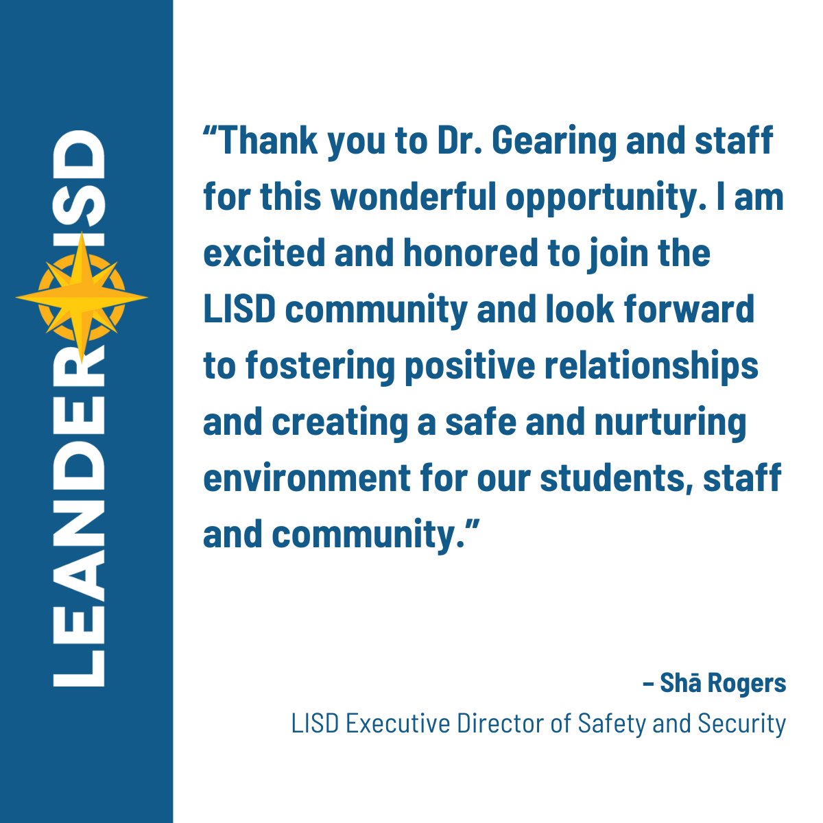#1LISD is pleased to announce that Lucretia “Shā” Rogers has been selected as the district’s Executive Director of Safety & Security after the Board approved the hiring at Thursday’s meeting. Read more: bit.ly/4dA3GTe #NoPlaceLikeLISD