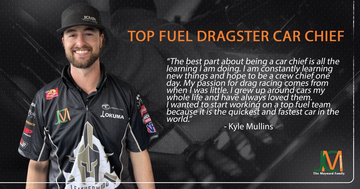 🗣️ Meet 𝐊𝐲𝐥𝐞 𝐌𝐮𝐥𝐥𝐢𝐧𝐬, Car Chief on @TheSargeTF1's Top Fuel Dragster! Kyle’s passion for Drag Racing lends itself to his day-to-day role, as he’s constantly learning by overseeing the entire operation!