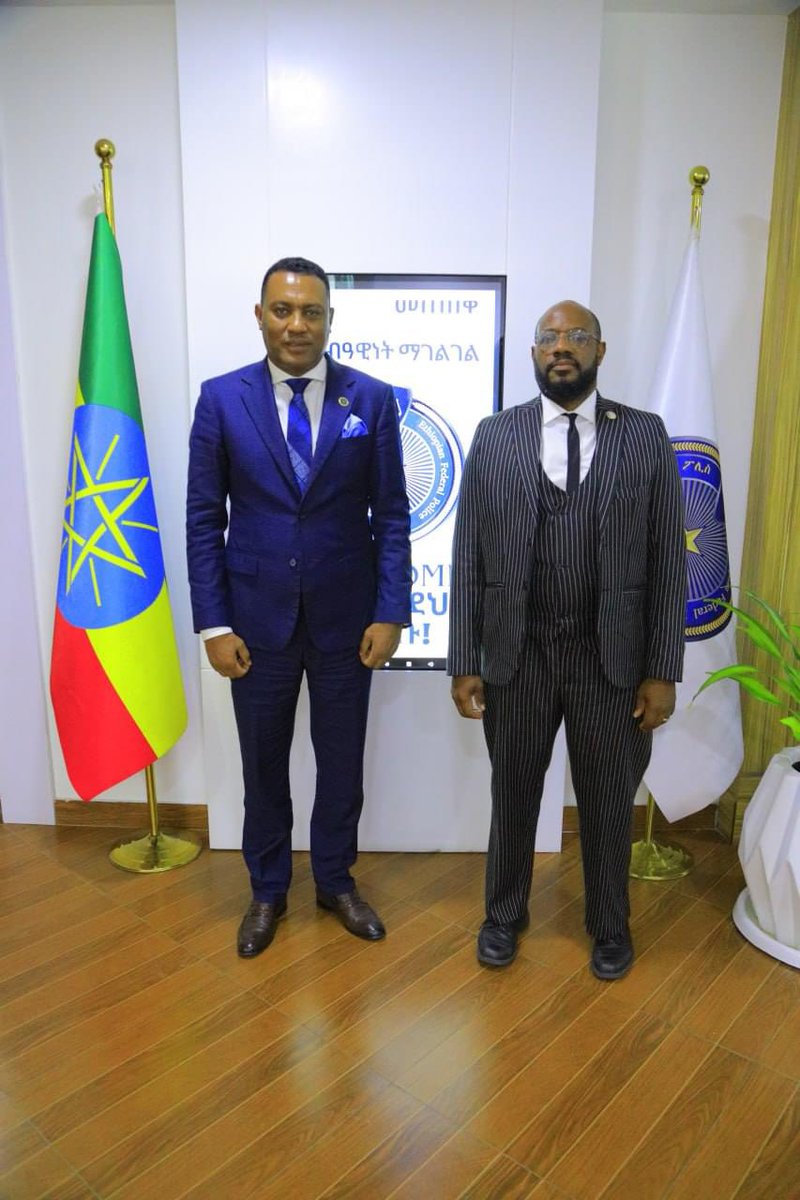 Ambassador Ervin Massinga had a courtesy call with Demelash Gebremichael, Commissioner General of the Ethiopian Federal Police Commission, and discussed issues related to law enforcement with the public and the judiciary. 📷 Ethiopian Federal Police Commission