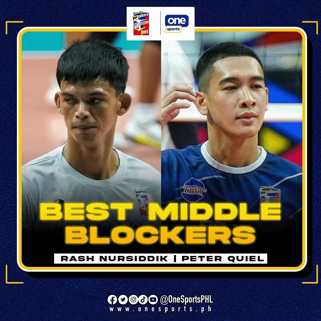 THE GREAT WALLS 🙌 Defending the turf with their might, D'Navigators' Rash Nursiddik and PGJC-Navy's Peter Quiel nab the 2024 Spikers' Turf Open Conference Best Middle Blocker awards! #SpikersTurf