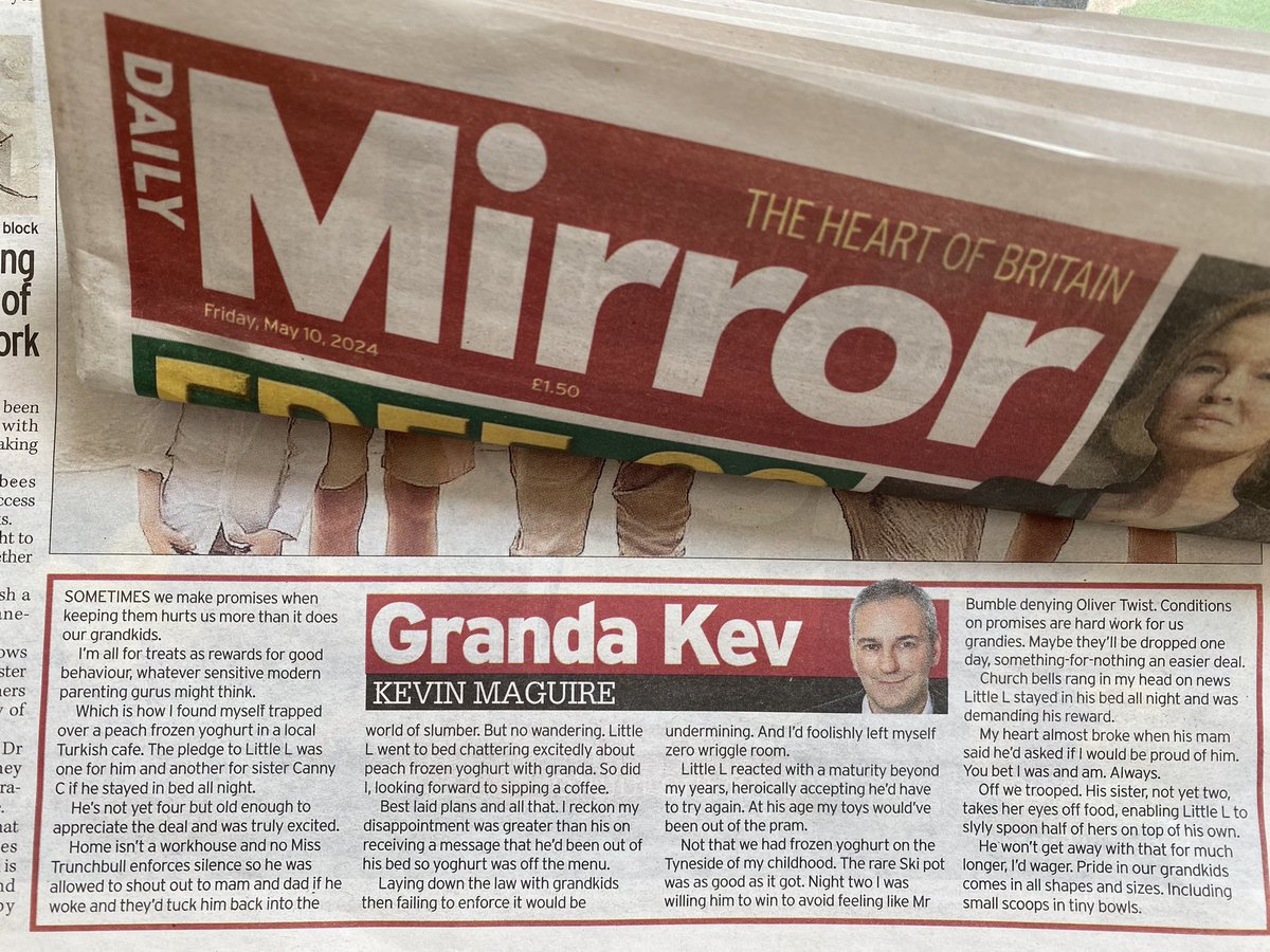 Little L asking if I’d be proud of him almost broke my heart. When sticking to promises and deals hurts you more than your grandkids. Today’s Granda Kev @DailMirror column.
