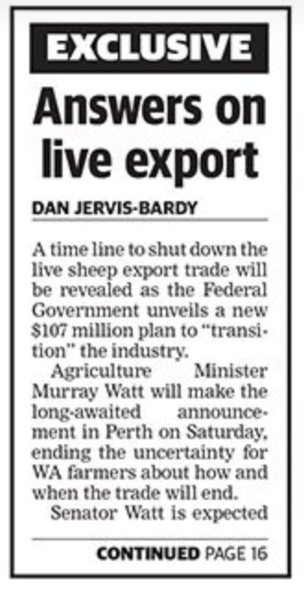 A disgustingly insulting $107m 'transition' package is on the table.

@MurrayWatt's policy has ALREADY done 10 times that in damage.

ACIL Allen found that a ban will cost $20 a head in Western Australia.

That's what Canberra thinks of WA's Farmers. No respect.

#keepthesheep