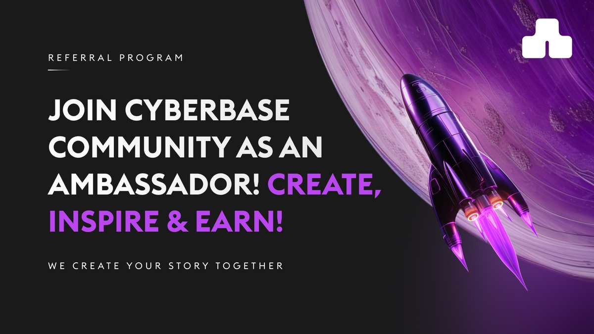 Become a Cyberbase Ambassador: Create, Inspire & Earn! 🌐 Join our exclusive Ambassador Program & get access to our Private Zealy Space. ➡️forms.gle/96VrBUfpWdEGnf… 🤖 CyberBase is a platform that unites investors around the world, created with the latest web3 technologies in