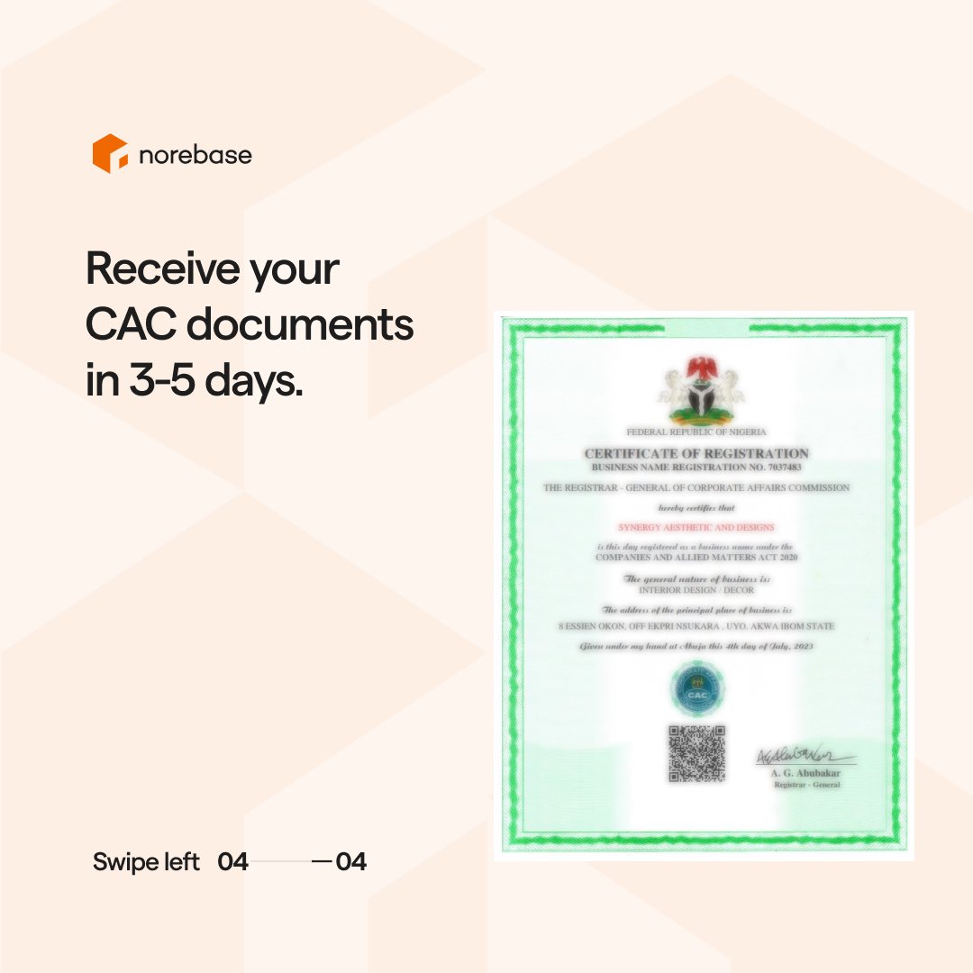 Are you a POS Operator or Agent looking to register your business with CAC?

For #17,500, you can register your business with Norebase and get your documents in 3-5 business days. 

Visit start.norebase.com to register today!

#CBN #CAC #BusinessRegistration #POSAgent #POS
