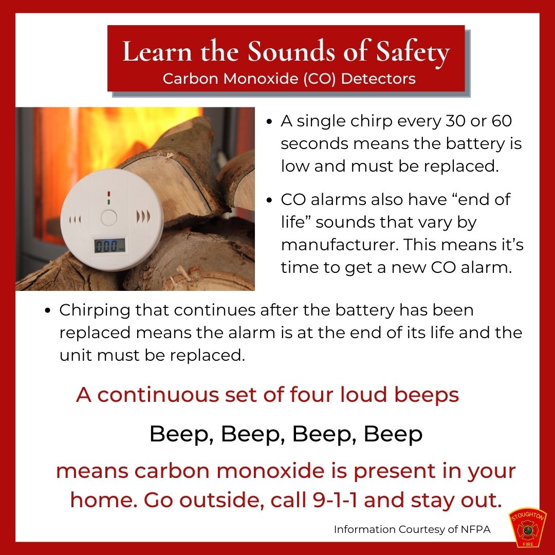 Do you know the difference in sounds between a smoke alarm and a CO alarm? A smoke alarm has 3 Beeps while a CO alarm has 4 beeps. Please read the above tips about smoke and CO alarms to help keep you and your family safe.⁠
⁠
#SFD #nfpa #smoke detector #codetector #firesafety