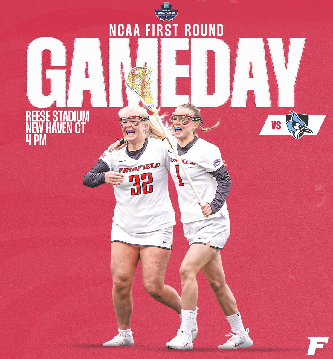 Make today a #FairfieldFriday!   @NCAALax Championship First Round 🆚 #11 Johns Hopkins 📍 New Haven, Conn. ⏰ 4 PM 🎟️ bit.ly/44IVyMc 📺 @ESPNPlus 🎥 bit.ly/4byd8o8 📊 ncaa.com/game/6291985   #WeAreStags 🤘🥍