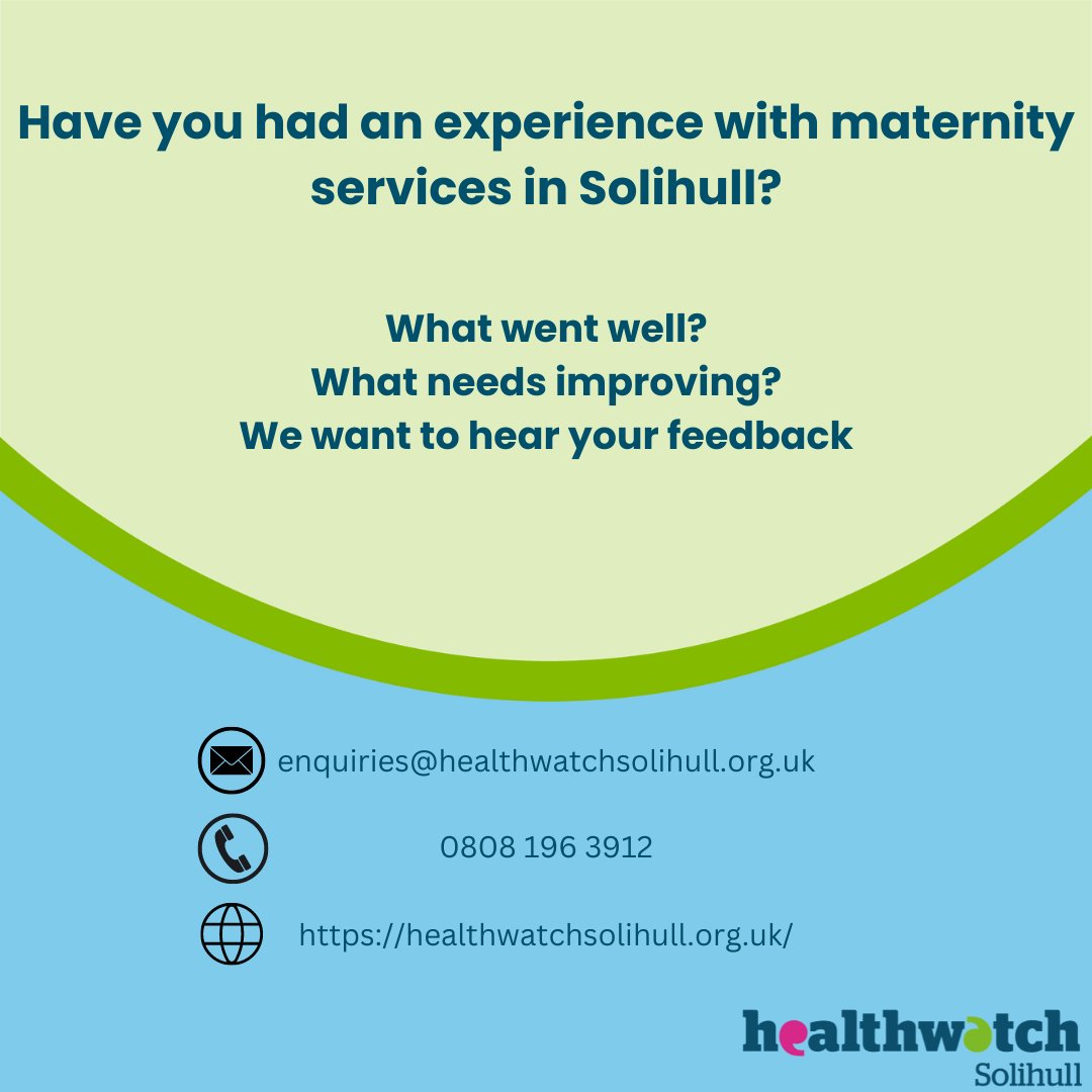Have you or somebody you know accessed Maternity services in Solihull?
Tell us what went well or what needs improving today!
by taking our short survey 📷 smartsurvey.co.uk/s/FR6ERS/