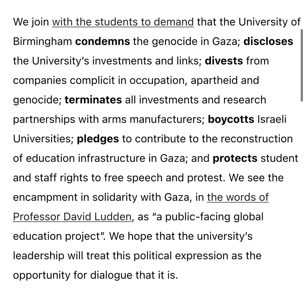 UoB Staff Encampment Support Letter We, members of faculty and staff of @unibirmingham, stand firmly in support of the members of our university community who have begun an encampment at the University of Birmingham. #HelloBrum #Birmingham #FreePalestine uobencampmentsupport.wordpress.com