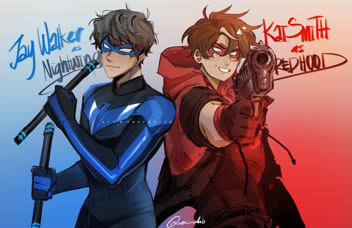 [FANART] Collab w/ @aesc_alib 

Jay as Nightwing and Kai as Redhood
We both just obsessed with these two fandom, tbh 

#ninjago #batbros