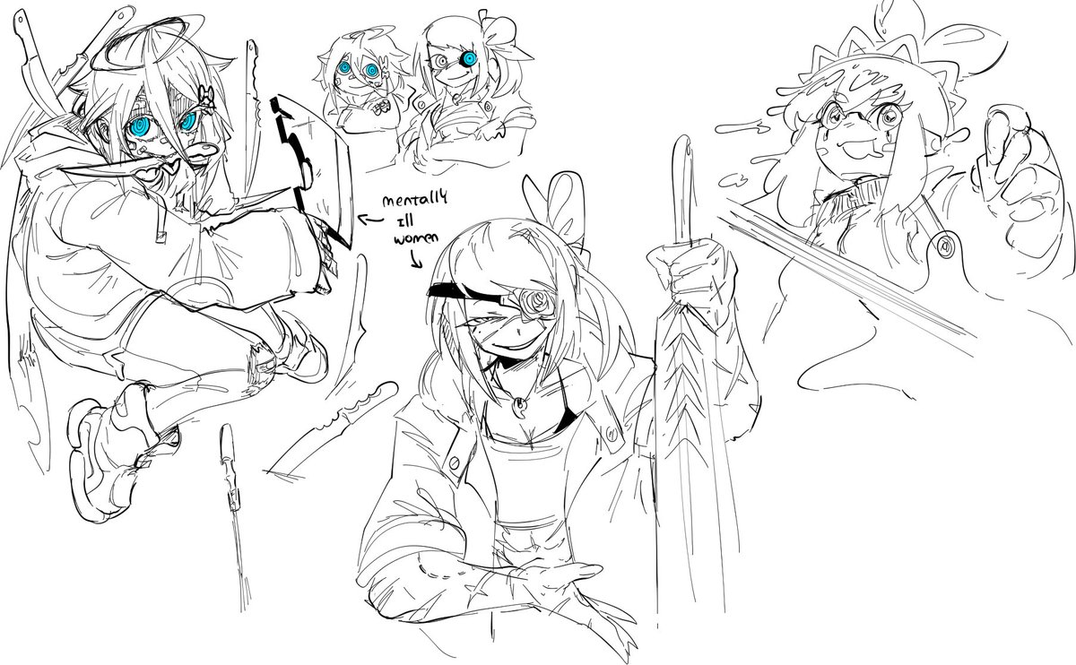 Drawing some ocs again.
Two Assassins and a Maid Rockstar who got lost. 