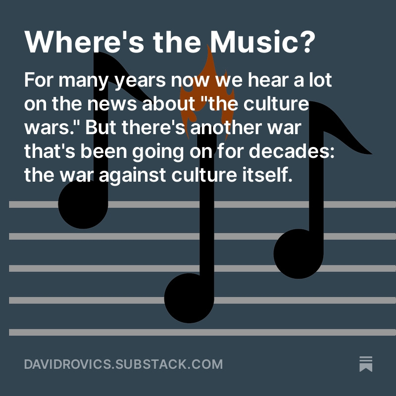 For many years now we hear a lot on the news about 'the culture wars.' But there's another war that's been going on for decades: the war against culture itself. open.substack.com/pub/davidrovic…