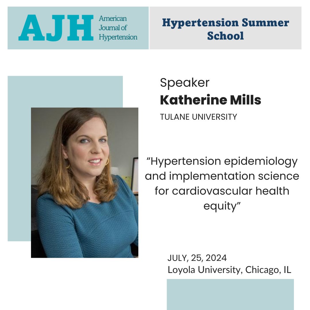 AJH Hypertension Summer School (@htnsummerschool) on Twitter photo Meet our next speaker at AJH Hypertension Summer School: the esteemed Dr. Katherine Mills from Tulane University! Get ready for groundbreaking insights on Hypertension epidemiology & innovative approaches to cardiovascular health equity. Hope to see you there! <a href="/amjhypertension/">American Journal of Hypertension</a> Meet our next speaker at AJH Hypertension Summer School: the esteemed Dr. Katherine Mills from Tulane University! Get ready for groundbreaking insights on Hypertension epidemiology & innovative approaches to cardiovascular health equity. Hope to see you there! <a href="/amjhypertension/">American Journal of Hypertension</a>