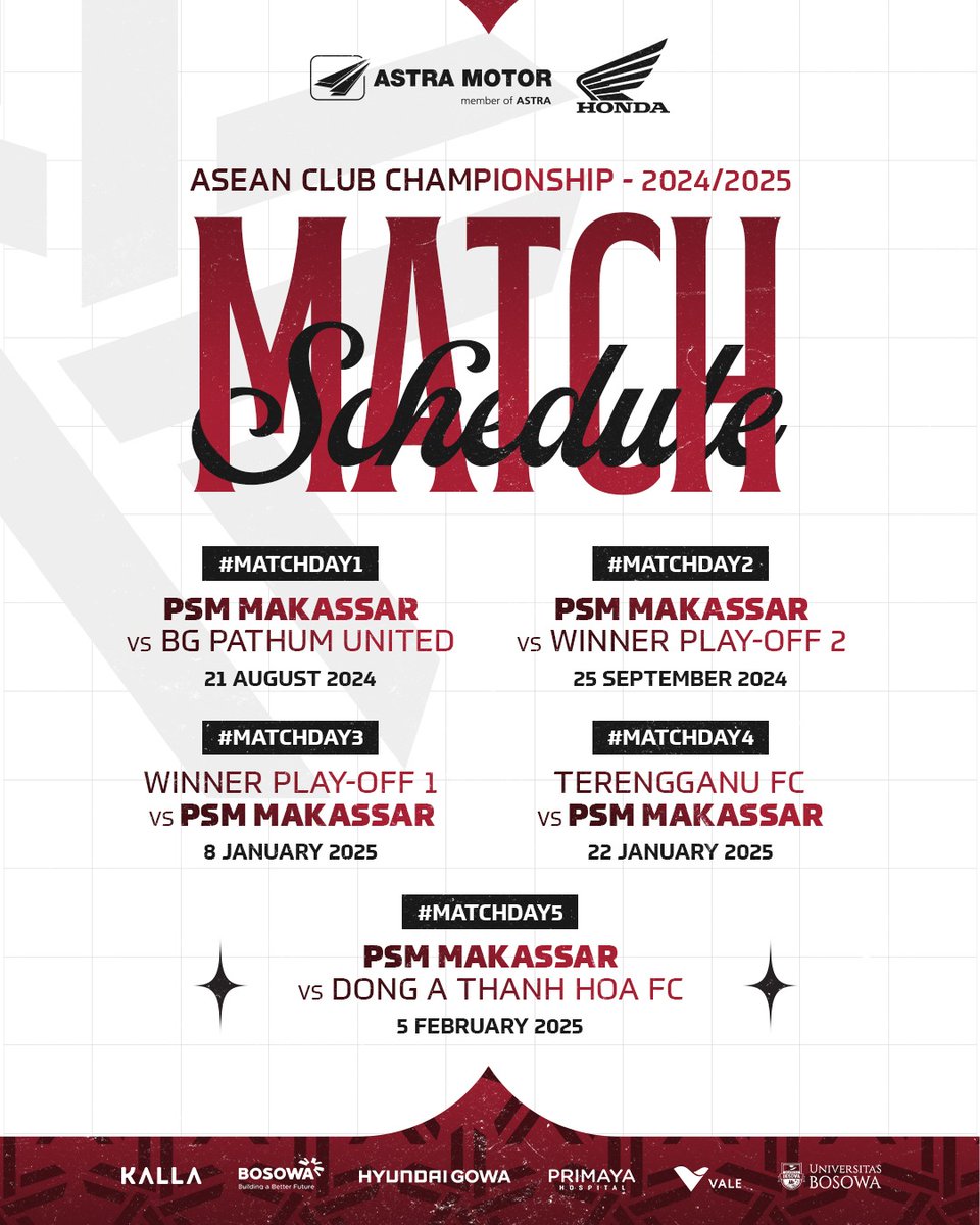 Jadwal PSM di Asean Club Championship !!

Kita doakan supaya tidak jadi badut Asean 👊

#PSMDay #EwakoPSM