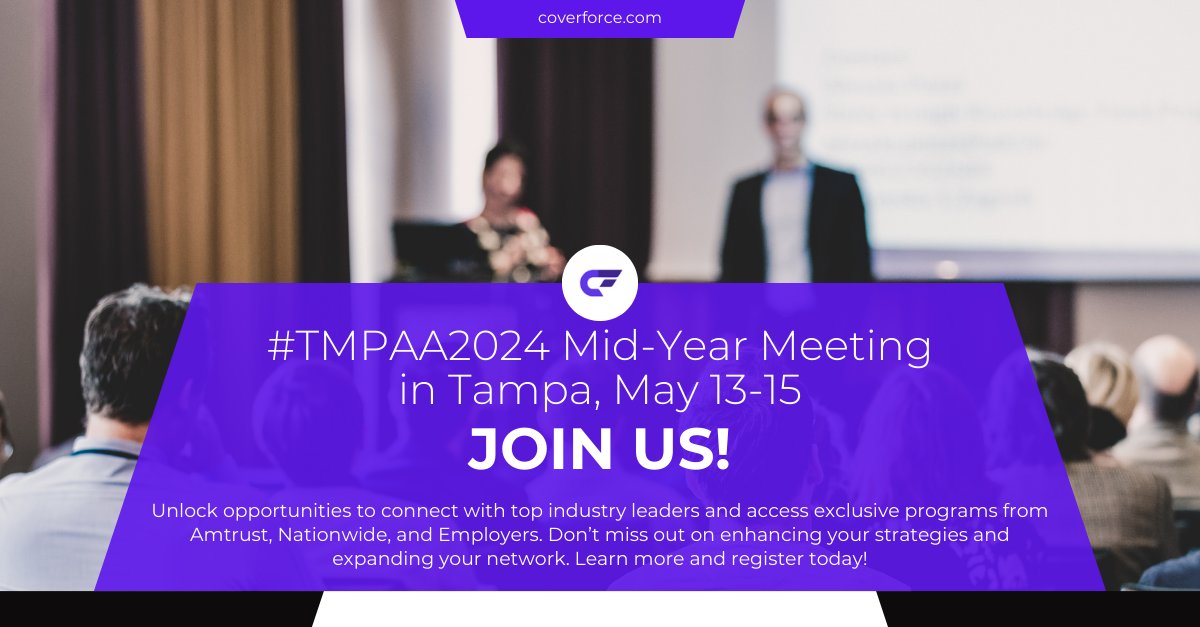 CoverForceTech's tweet image. Discover exclusive Amtrust, Nationwide, and Employers programs with #CoverForce at the 2024 TMPAA Mid-Year Meeting! Enhance your insurance offerings with CoverForce's Quote &amp;amp;amp; Bind platform and Unified API. 

@jmaloneyinstech
@cyruskarai

#TMPAA2024