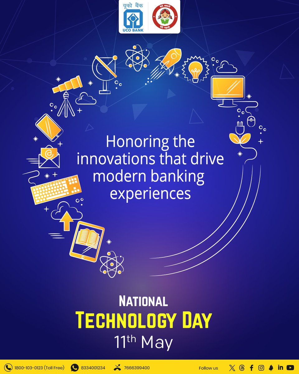 From mobile #Payments to AI-powered services, #Technology is reshaping the future of #Banking. Happy #NationalTechnologyDay. #UCOTURNS81 #81YearsOfTrust #UCOBank Honours Your Trust