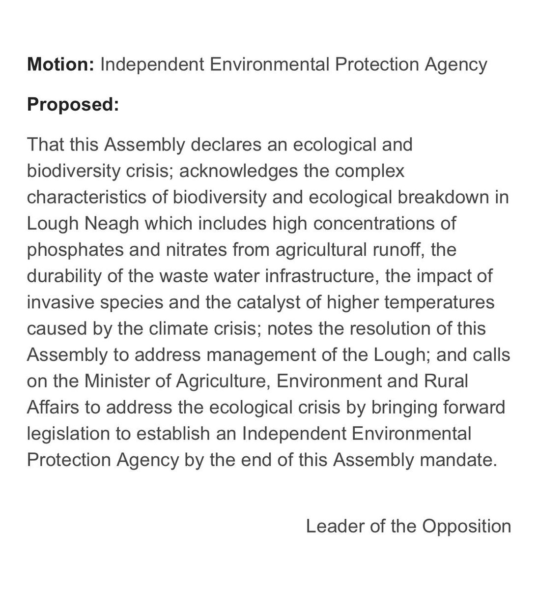 NEWS : important motion to be brought before Assembly next Monday by leader of the opposition. Please lobby your MLA asap to demand an Independent Environmental Protection Agency # epanow