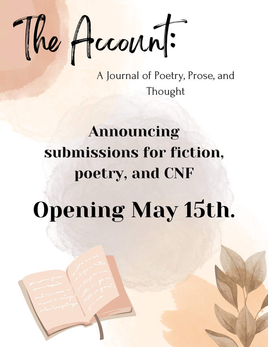 Submissions for our Fall 2024 issue open on May 15th. In the meantime check out our updated guidelines. theaccountmagazine.com/guidelines/ We do not charge a reading fee. #Poetry #CNF #Fiction