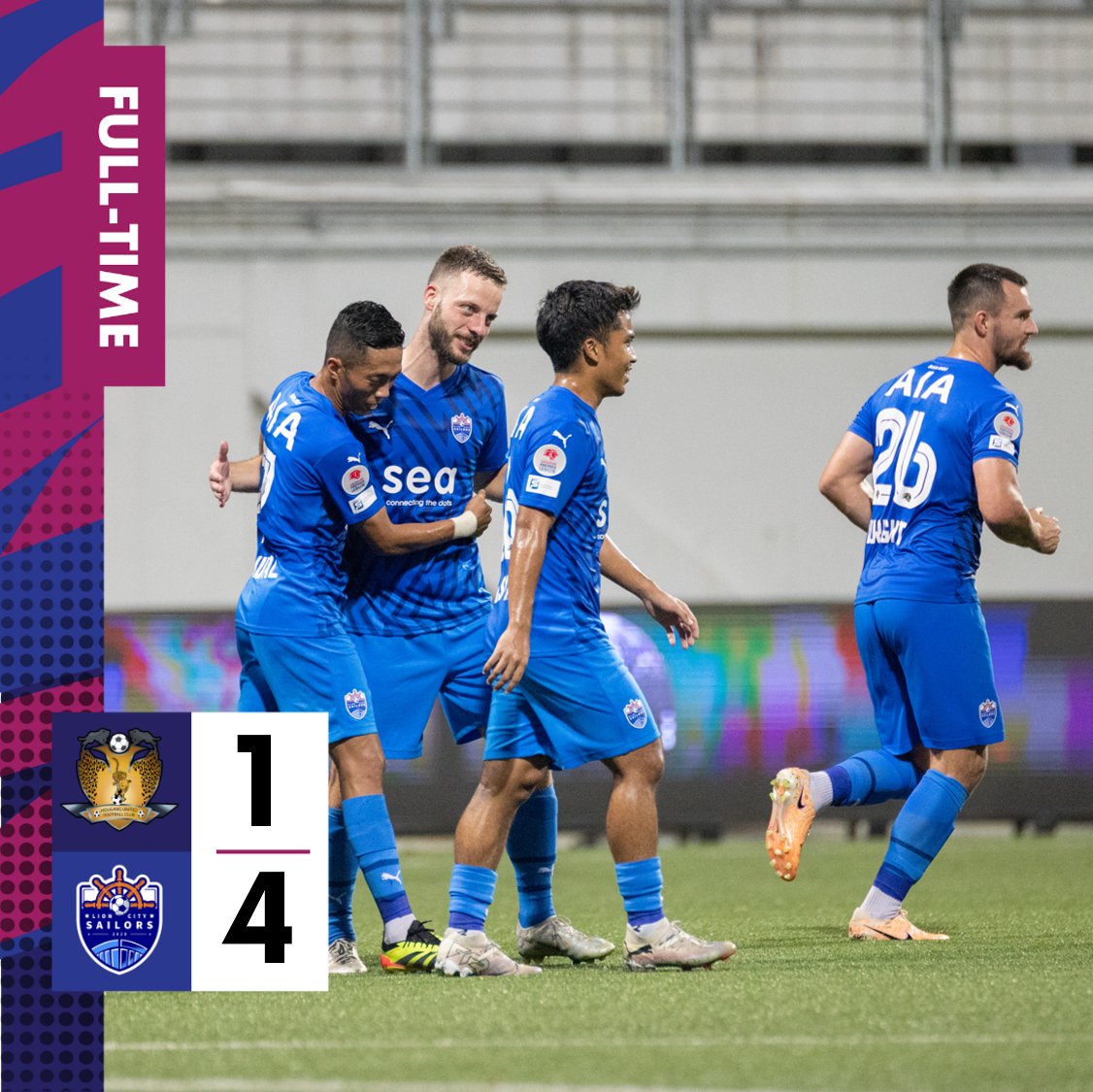SGPremierLeague's tweet photo. FULL-TIME Hougang 1-4 Sailors
 
The Sailors ease past Hougang to take THREE points in their 24/25 #SPL opener! #HOULCS https://t.co/vI2WtfwPMf
