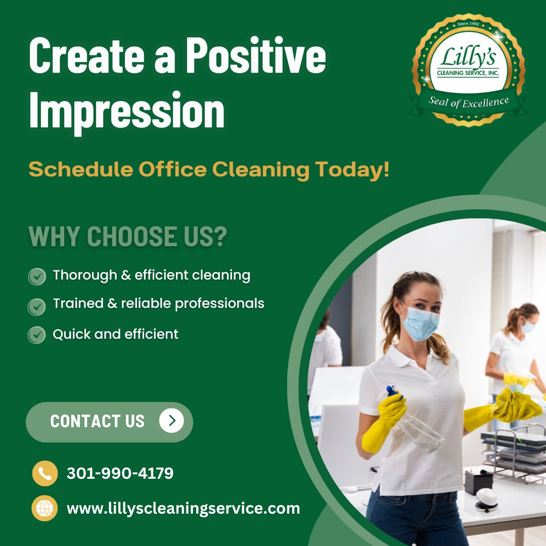 Create a Positive Impression with our office cleaning services in Gaithersburg, MD. Trust our experienced team to deliver exceptional results, leaving your workspace sparkling clean and professional.
Contact us-
301-990-4179
lillyscleaningservice.com
#officecleaning #cleanworkspace