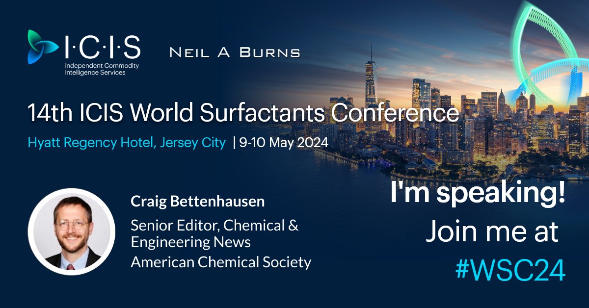 C&EN staff reporter @CraigofWaffles is participating in a panel discussion today on disruptive AI and its impact on the #surfactant industry during the 14th #ICIS World Surfactants Conference. Thoughts on the subject? Reach out to c_bettenhausen@acs.org. #WSC24