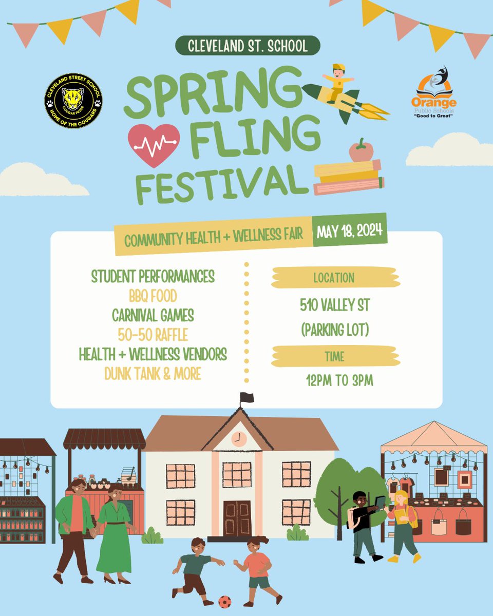 Cleveland Street School is excited to announce that the Spring Fling Festival is just around the corner! #goodtogreat #movingintogreatness #Orange💪🏾